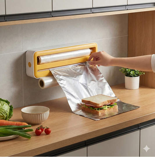 2-in-1 Kitchen Wrap Dispenser with Cutter