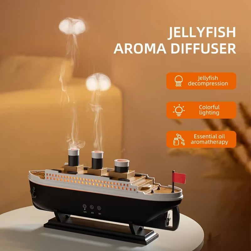 Design Titanic Ship Model Air Humidifier USB Home 250Ml Essential Oil Jellyfish Smoke Ring Spray Aroma Diffuser Remote Control