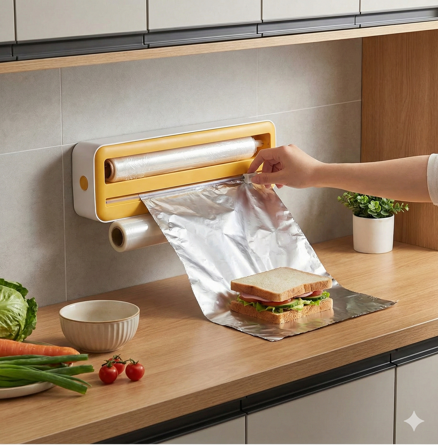 2-in-1 Kitchen Wrap Dispenser with Cutter